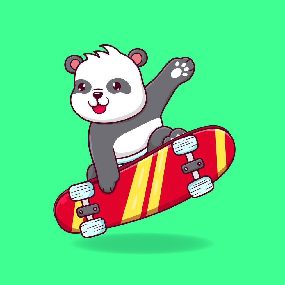 panda mignon jouant à la planche à roulettes dessin animé vecteur icône illustration