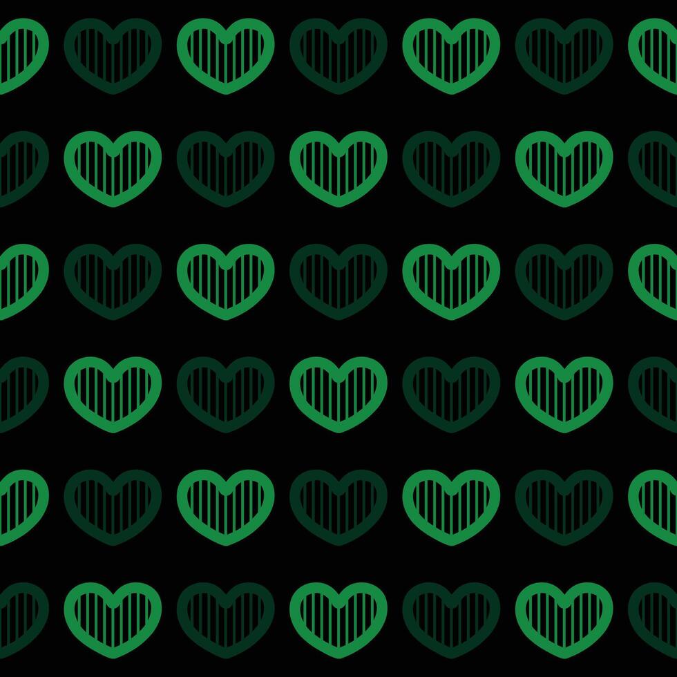 vert cœur sans couture modèle sur noir Contexte vecteur