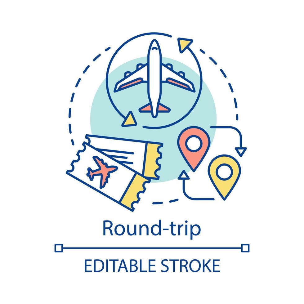icône de concept aller-retour. illustration de fine ligne idée de billet de retour. voyager en avion, voyage en avion. itinéraire de vol d'avion, chemin. transfert en avion. dessin de contour isolé de vecteur. trait modifiable vecteur