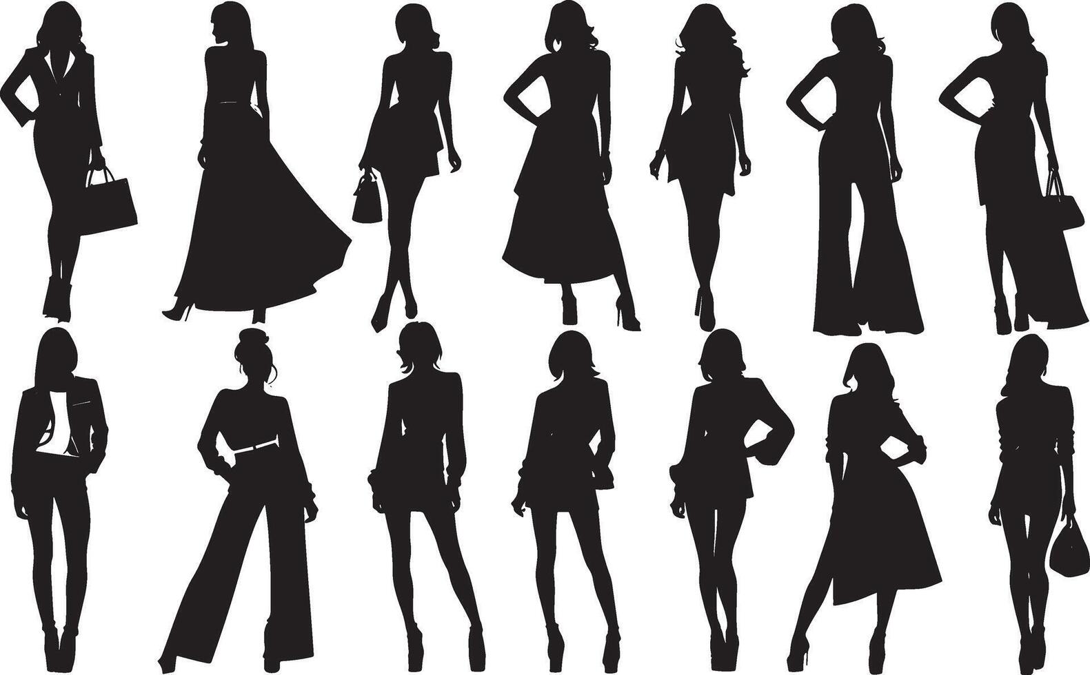 ensemble de silhouette mode les filles vecteur