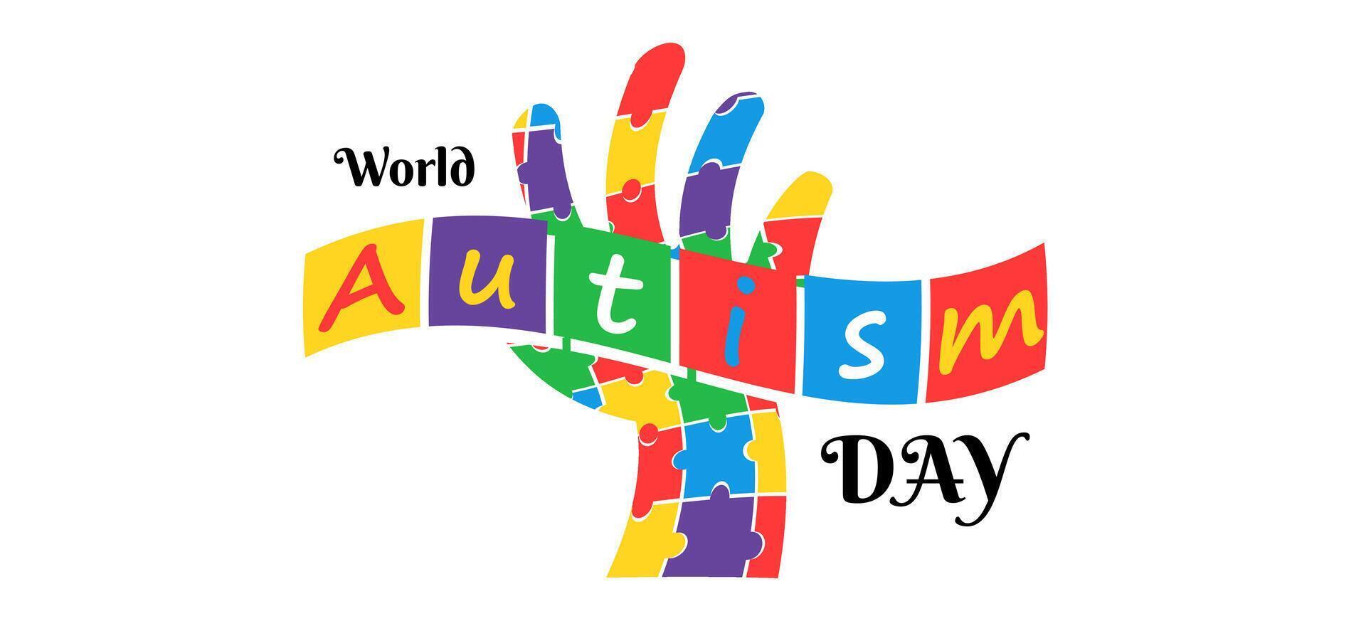 puzzle main en portant texte monde autisme conscience journée bannière affiche illustration vecteur conception