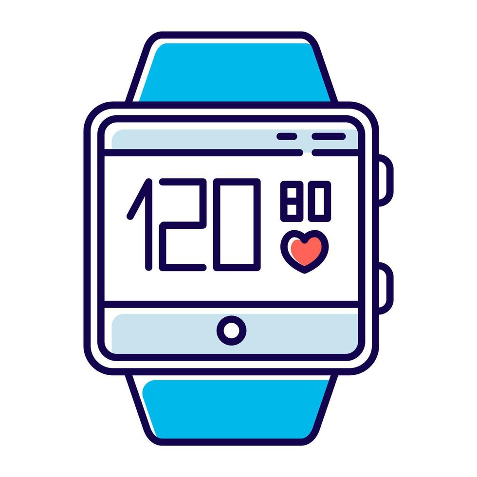 Icône de couleur de la fonction smartwatch de suivi de la pression artérielle et de la fréquence cardiaque. capacité de bracelet de remise en forme et service de bien-être. mesures et indicateurs de santé. illustration vectorielle isolée vecteur