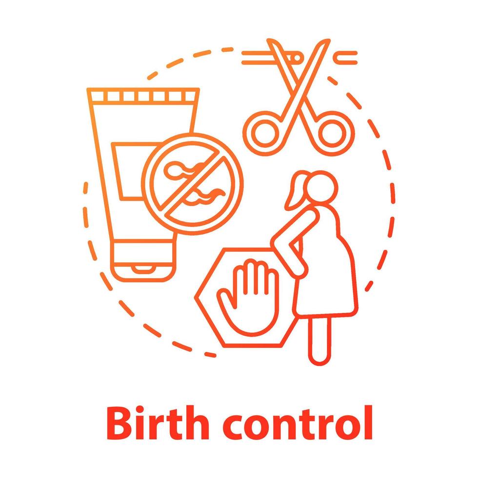 icône de concept de gradient rouge de contrôle des naissances. illustration de ligne mince idée de contraception. prévention de la grossesse. système reproducteur, fertilité. vecteur de soins de santé féminin dessin de contour isolé