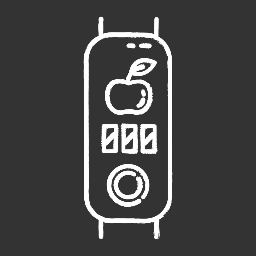 tracker de remise en forme avec icône de craie de compteur de calories. appareil de bien-être avec surveillance des habitudes alimentaires saines. gadget sans fil avec option de notification de repas. illustration de tableau de vecteur isolé