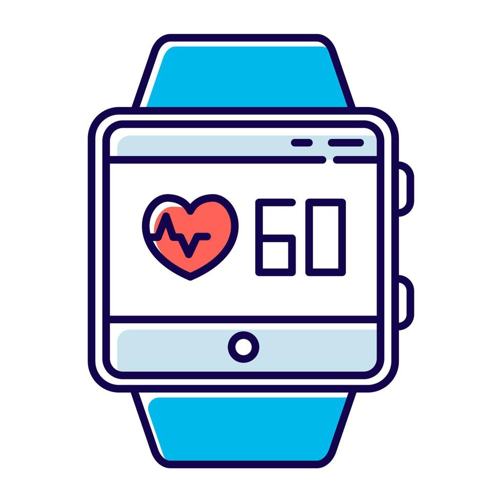 icône de couleur de fonction de smartwatch de suivi de fréquence cardiaque. indicateurs de santé. mesure des battements cardiaques. capacité de bracelet de remise en forme et service de bien-être. illustration vectorielle isolée vecteur