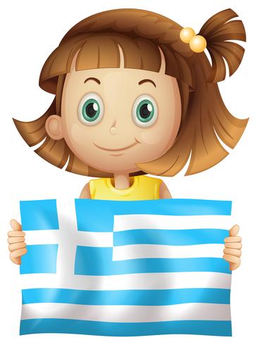 Jolie fille tenant le drapeau de la Grèce vecteur