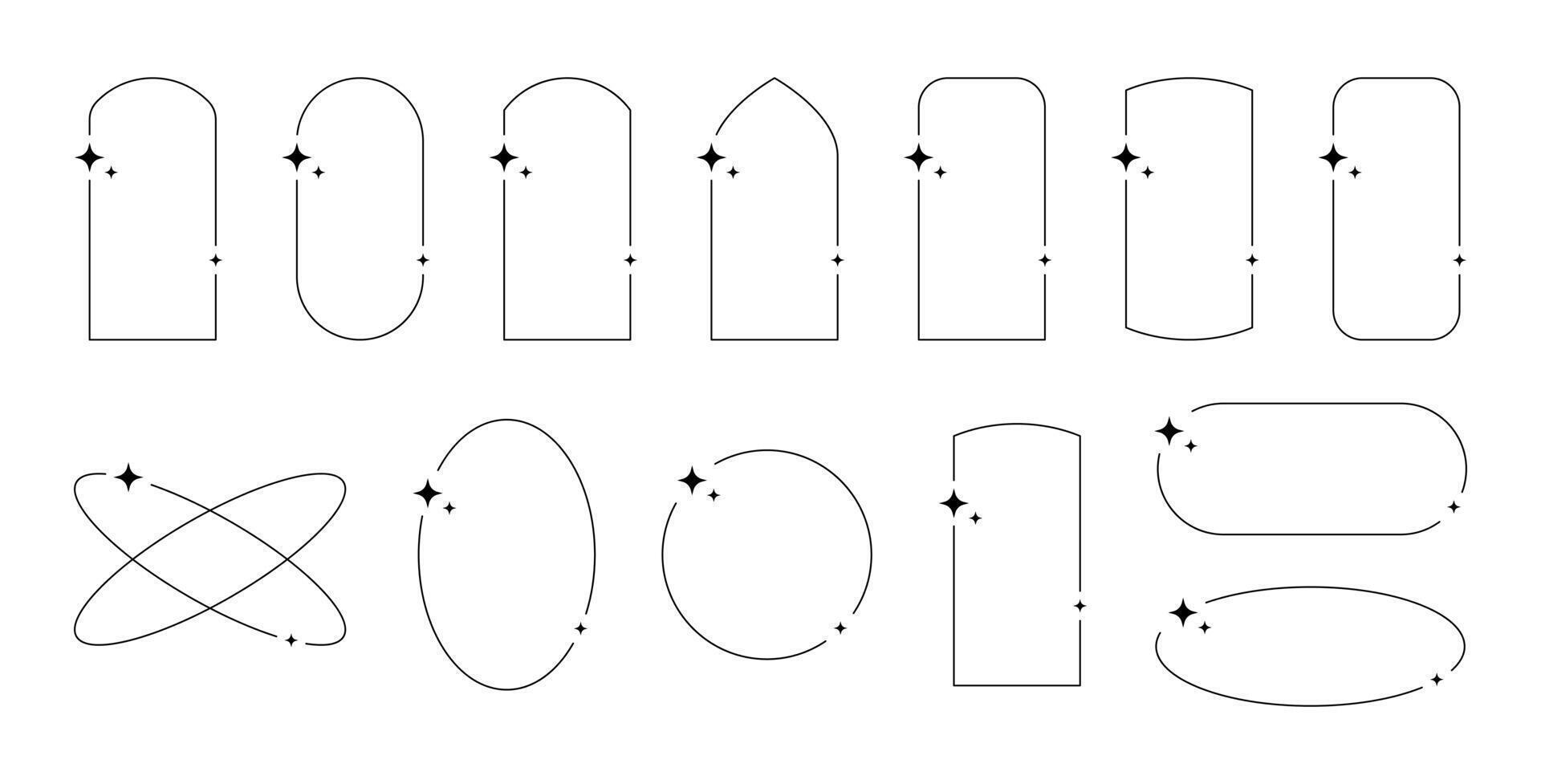 linéaire esthétique brillant cadres dans une minimaliste style. y2k et ésotérique tendance les frontières. pack de isolé vecteur éléments sur une blanc Contexte.