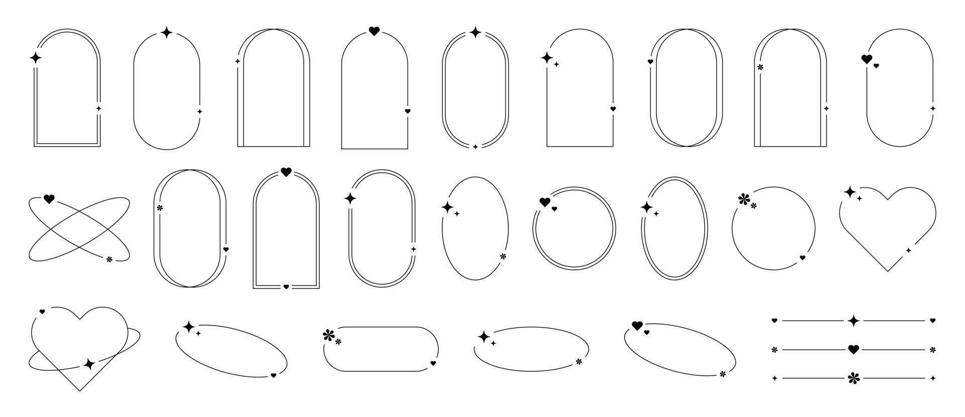 esthétique cadres dans le branché y2k style avec un aura et diviseurs. ensemble de rond, ovale et arqué les frontières. minimaliste isolé vecteur éléments sur blanc Contexte.