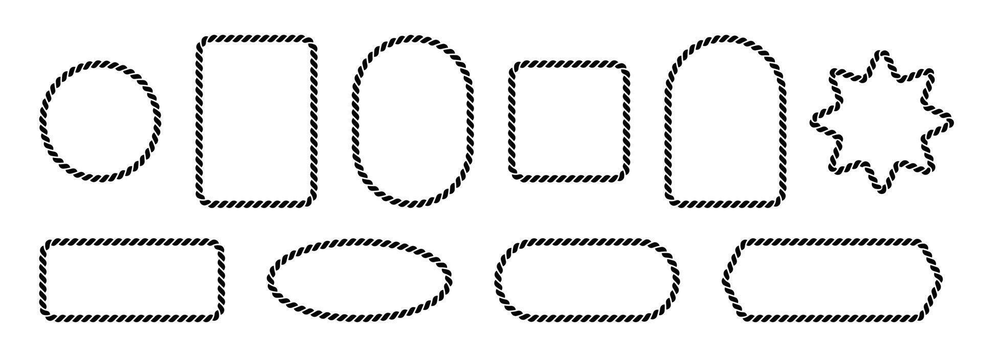 vecteur corde cadres. les frontières de différent géométrique formes sont rond, ovale et carré. collection de isolé éléments sur une blanc Contexte.