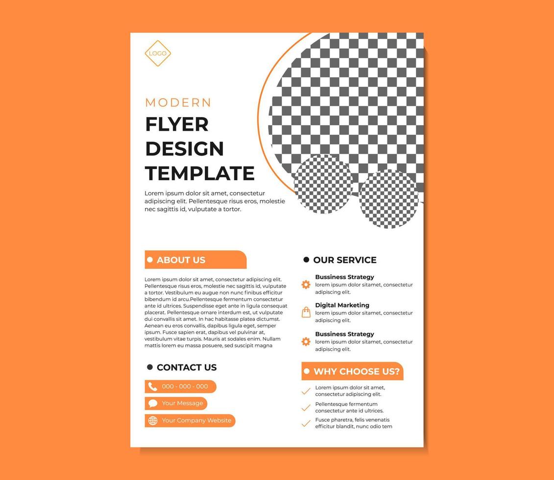 modèle de flyer a4 avec couleur orange, noir et blanc. peut être utilisé pour un dépliant, une brochure, un magazine, une affiche, un portefeuille d'entreprise, une mise en page moderne. couches modifiables et organisées. vecteur