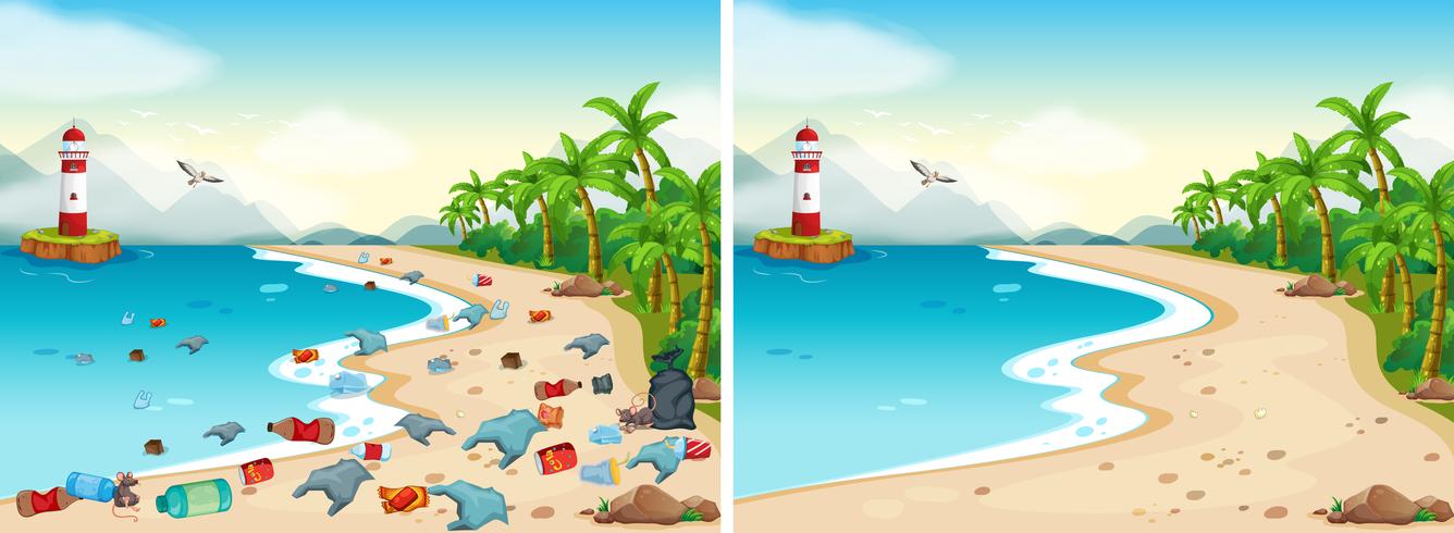 Comparaison de sale et propre plage vecteur