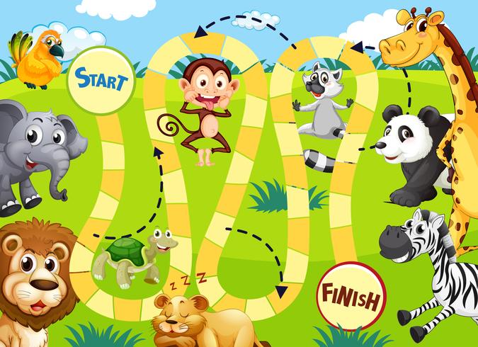 Modèle de jeu de plateau animal de la jungle vecteur