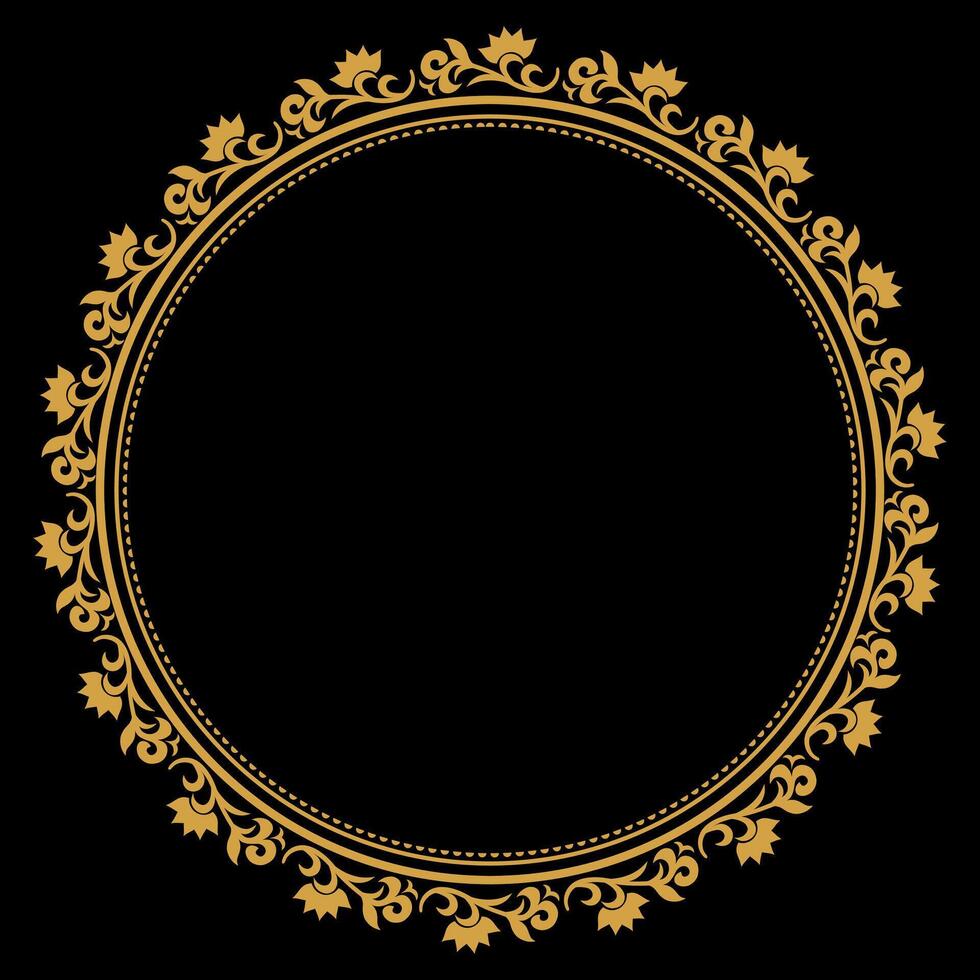 luxe or cercle fleurir Cadre avec baroque style détails, ancien d'or circulaire rond, parfait pour mariage invitations et ancien carte conception, floral fleur éléments, vecteur illustration