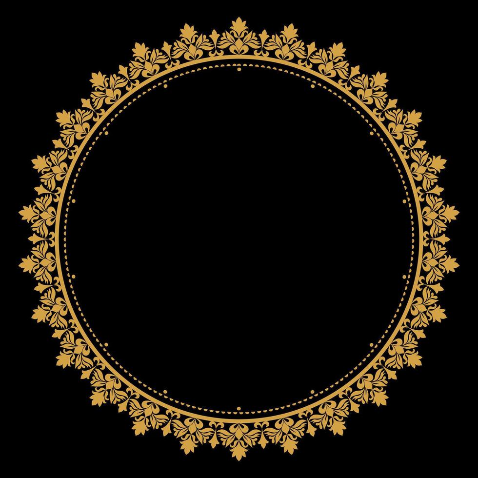 luxe or cercle fleurir Cadre avec baroque style détails, ancien d'or circulaire rond, parfait pour mariage invitations et ancien carte conception, floral fleur éléments, vecteur illustration