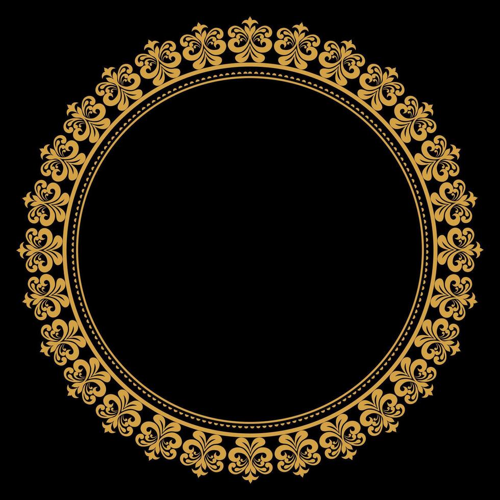 luxe or cercle fleurir Cadre avec baroque style détails, ancien d'or circulaire rond, parfait pour mariage invitations et ancien carte conception, floral fleur éléments, vecteur illustration