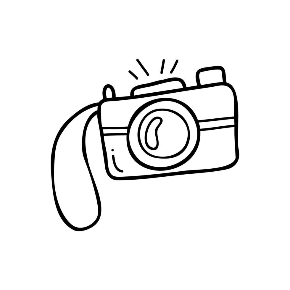 caméra vecteur icône dans griffonnage style. dessin esquisser illustration main tiré doubler. isolé image sur une blanc Contexte.