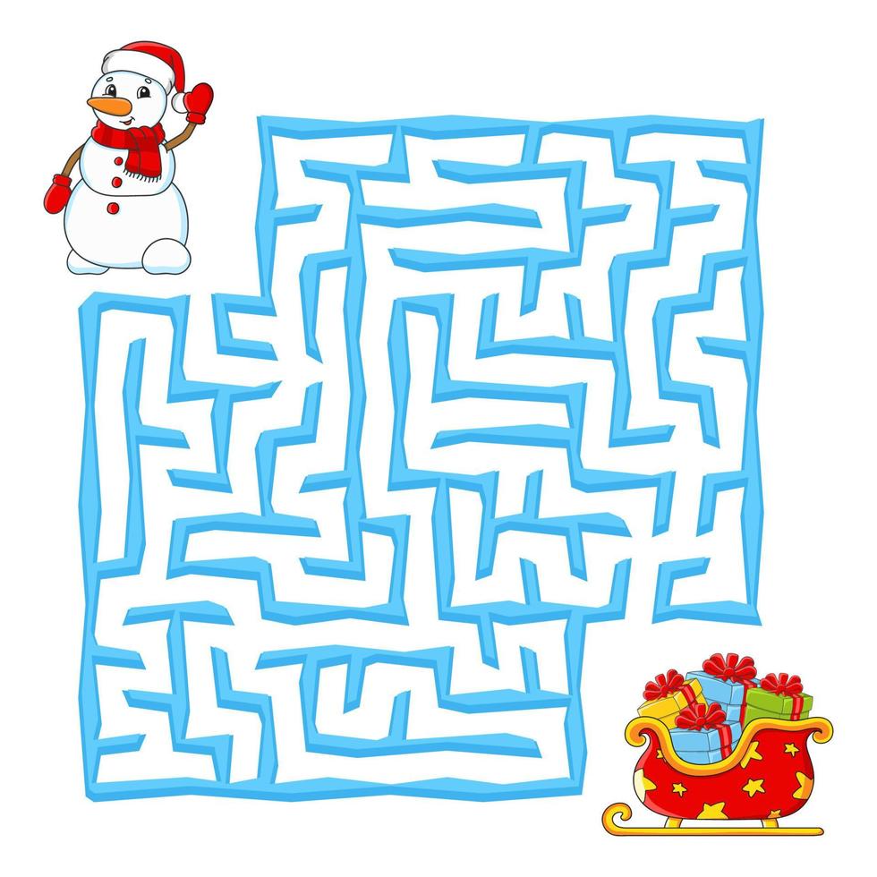 labyrinthe carré. jeu de noël pour les enfants. puzzle d'hiver pour les enfants. énigme du labyrinthe. illustration vectorielle de couleur. trouver le bon chemin. feuille de travail sur l'éducation. vecteur