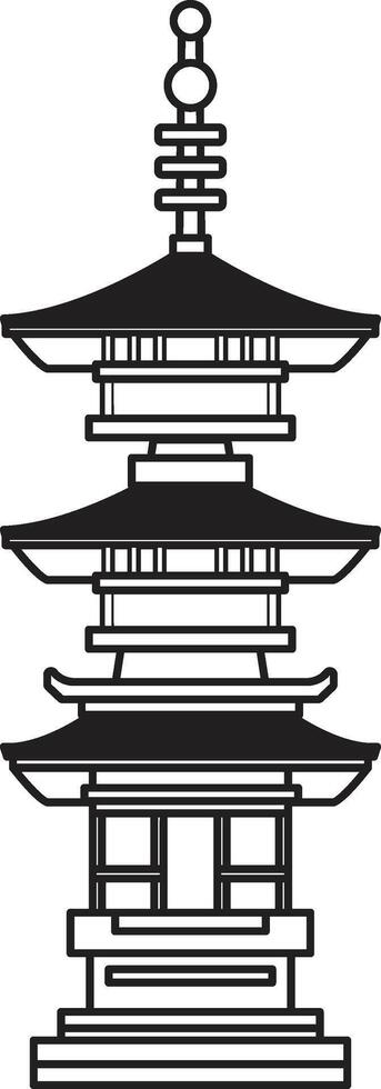 main tiré Japonais et chinois style pavillons ou pagodes dans plat style vecteur