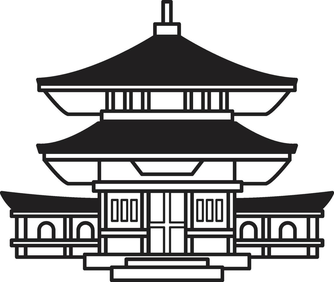 main tiré Japonais et chinois style pavillons ou pagodes dans plat style vecteur