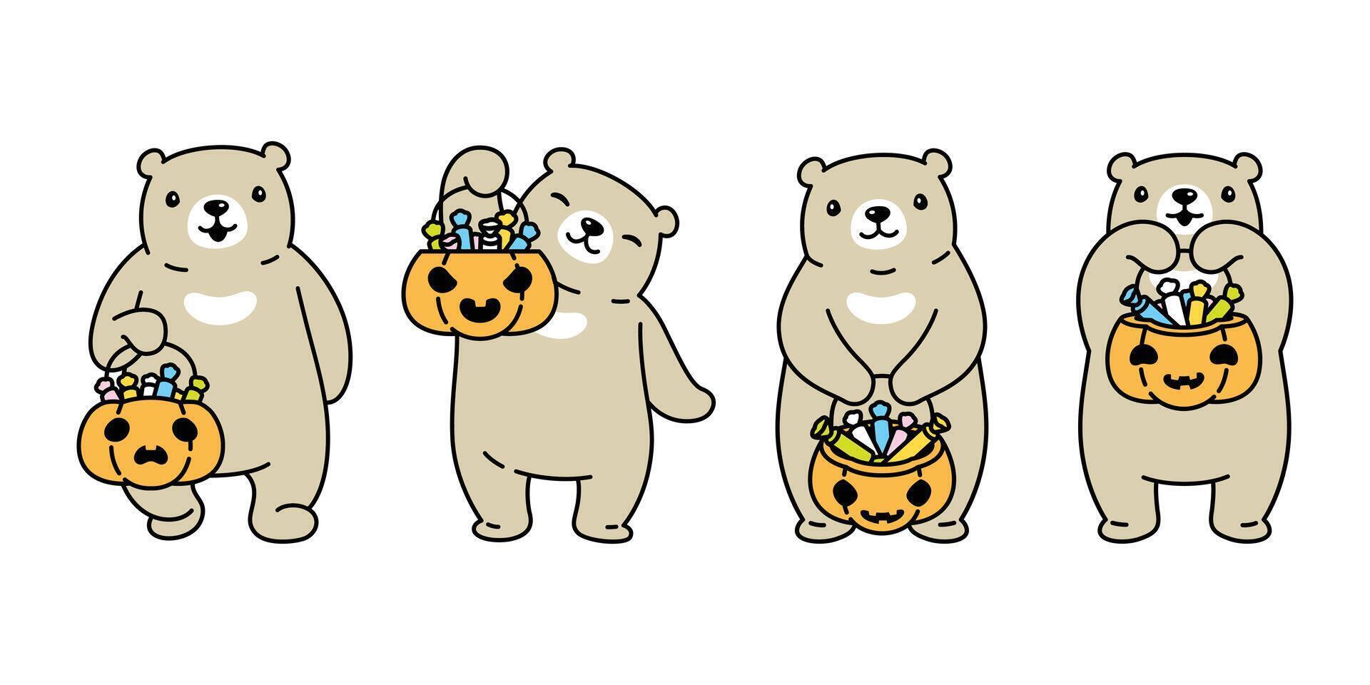 ours vecteur Halloween citrouille polaire ours bonbons panier icône nounours logo symbole dessin animé personnage griffonnage illustration conception
