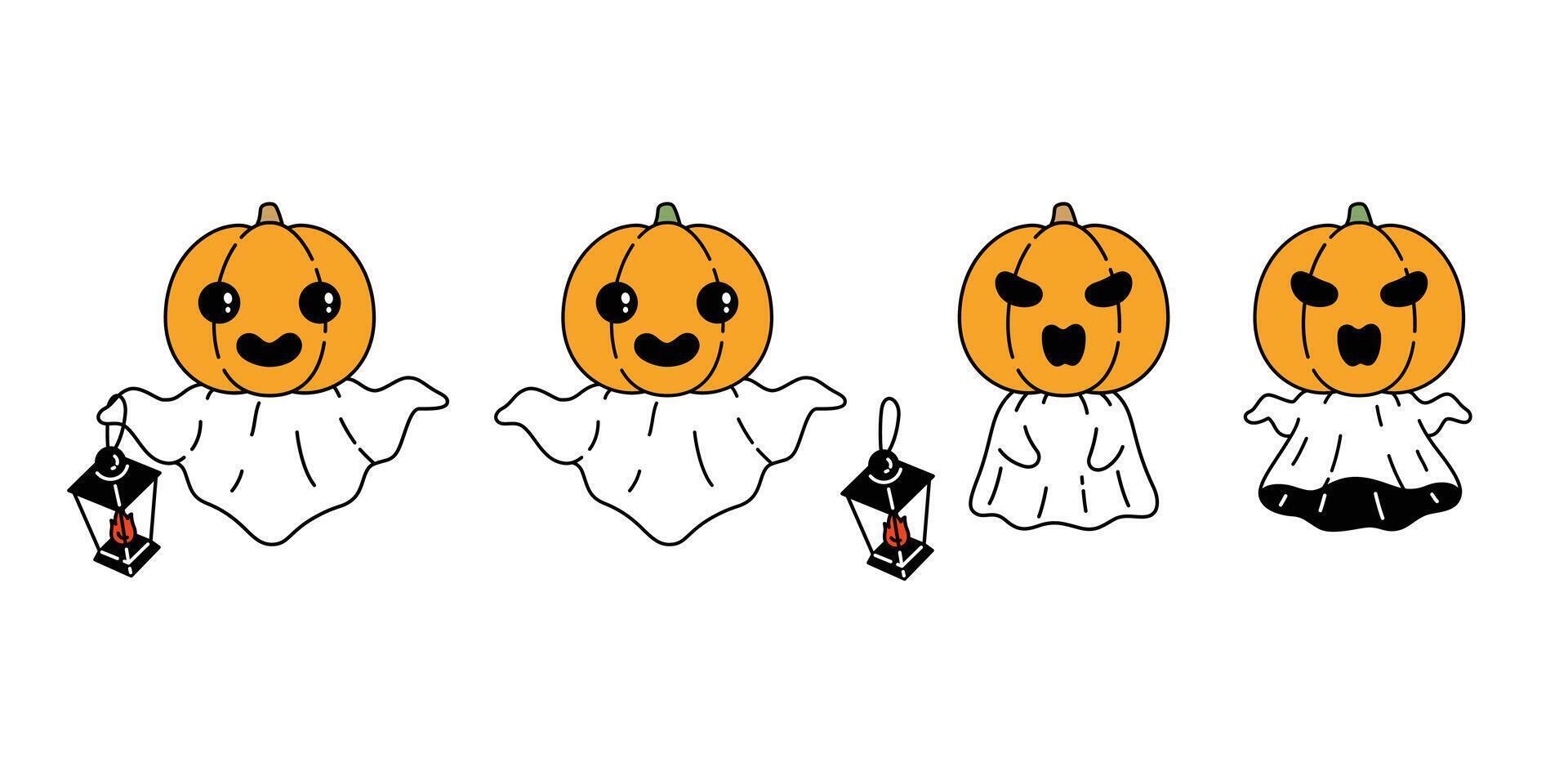 fantôme citrouille effrayant vecteur Halloween icône lampe logo symbole dessin animé personnage griffonnage mal illustration conception
