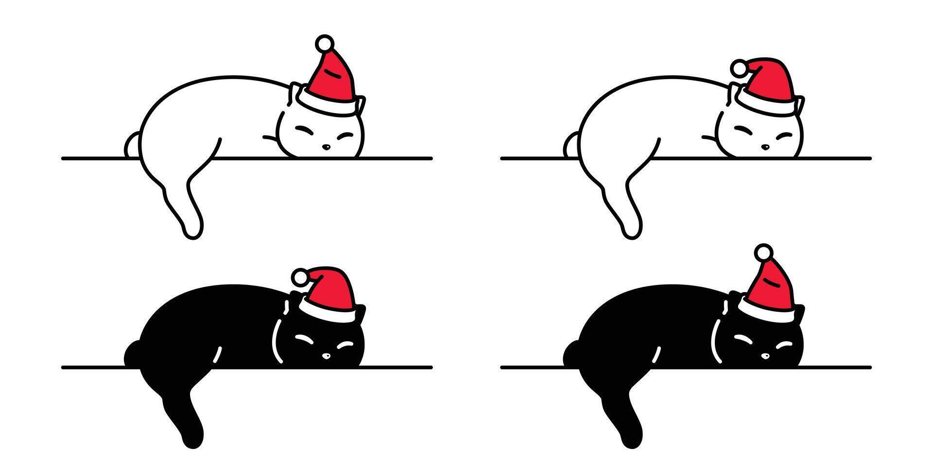chat vecteur Noël Père Noël claus chapeau calicot chaton en train de dormir icône logo symbole personnage dessin animé illustration conception