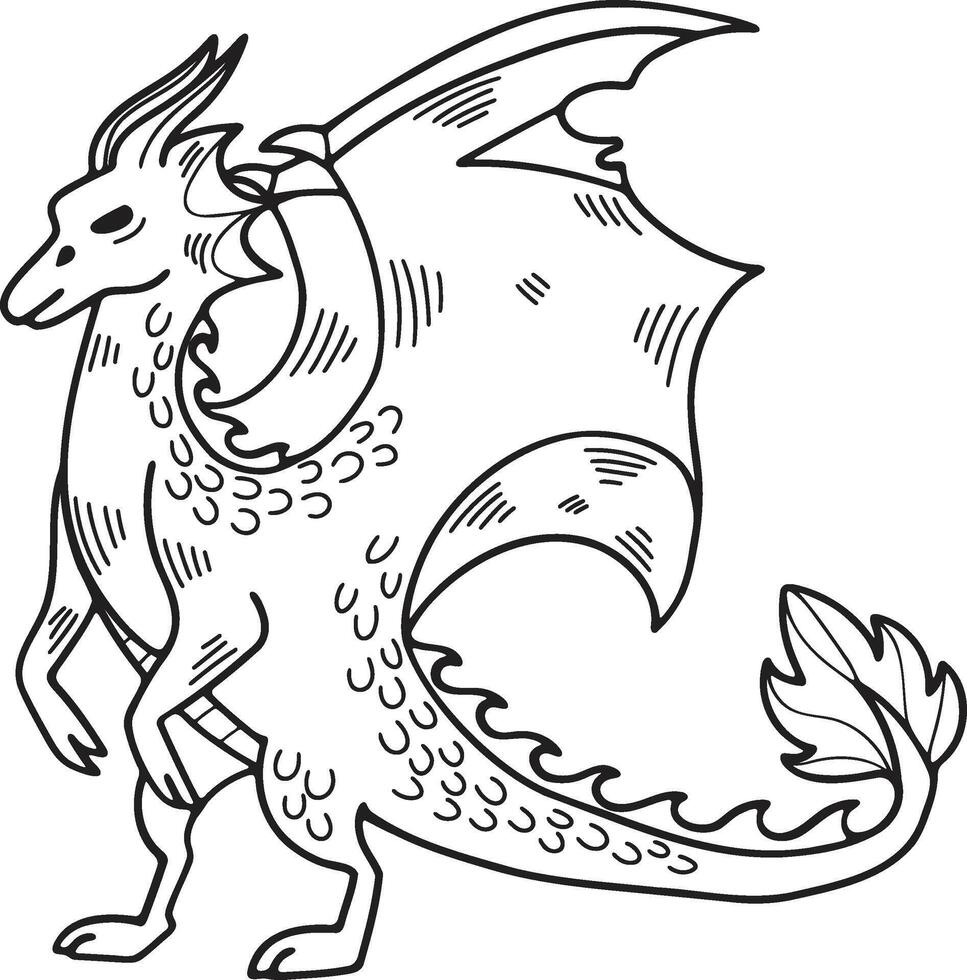 main tiré dragon personnage dans plat style vecteur