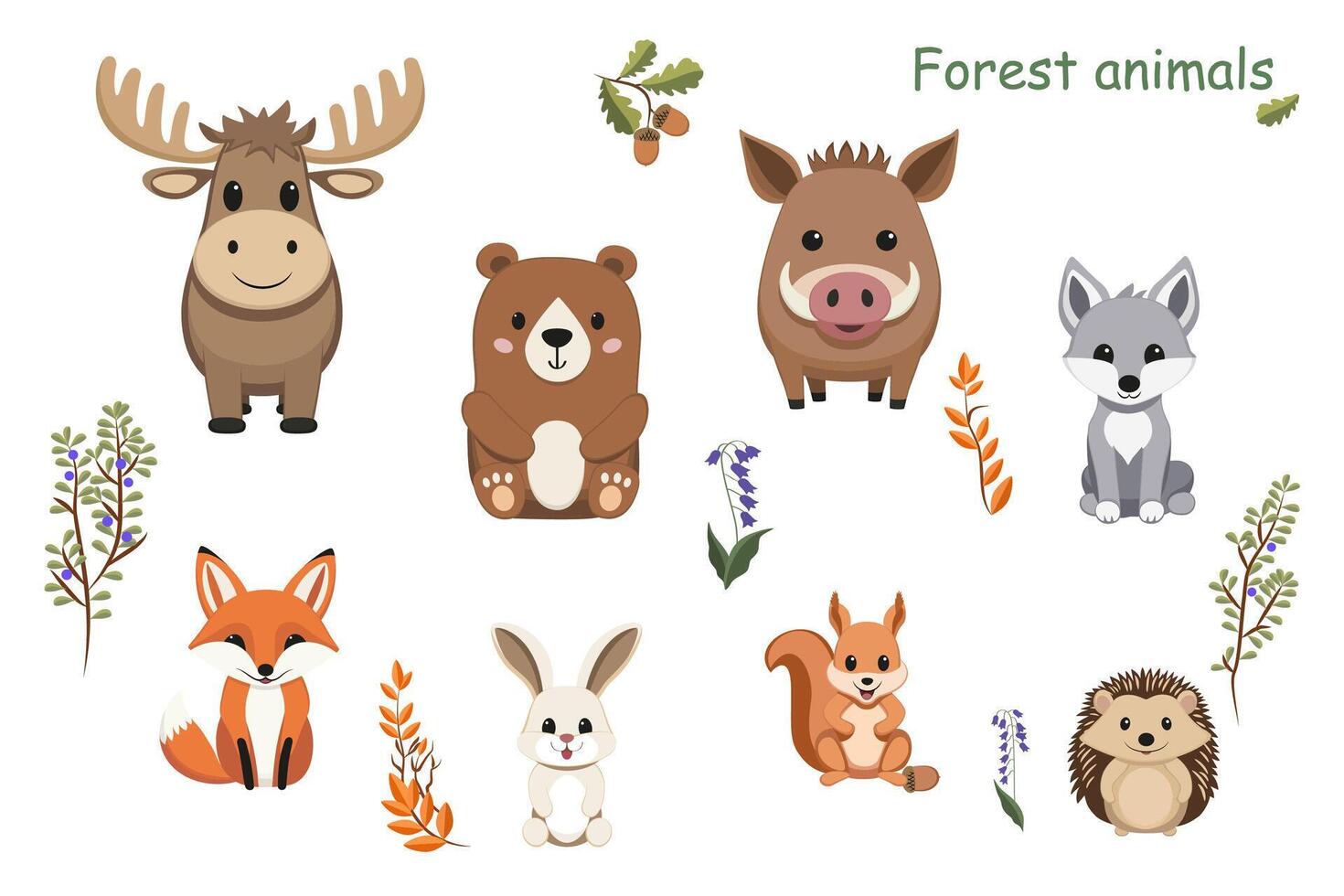 ensemble de forêt animaux - wapiti, sauvage sanglier, ours, loup, Renard, lièvre, écureuil, hérisson vecteur