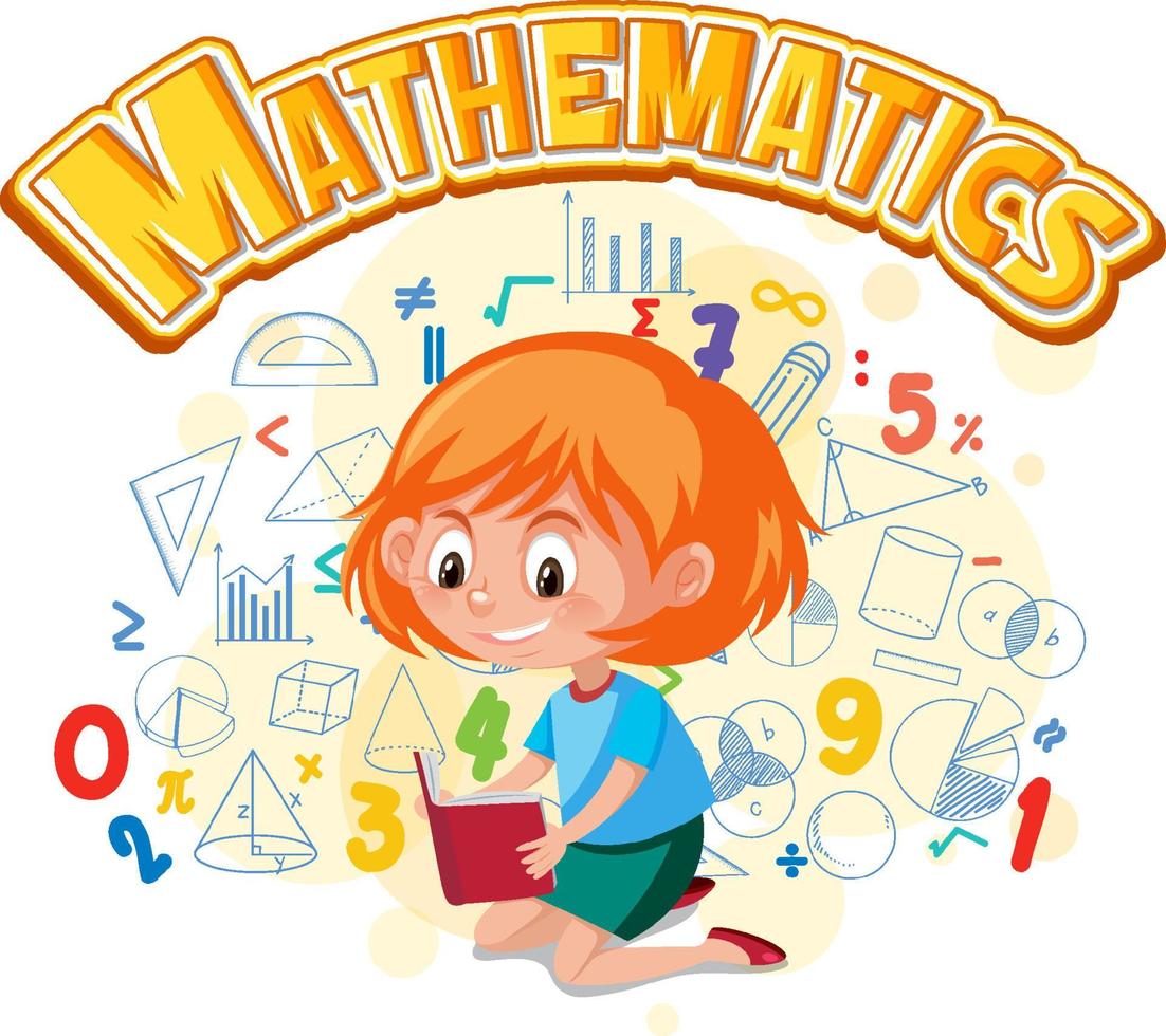 fille apprenant les mathématiques avec le symbole et l'icône mathématiques vecteur