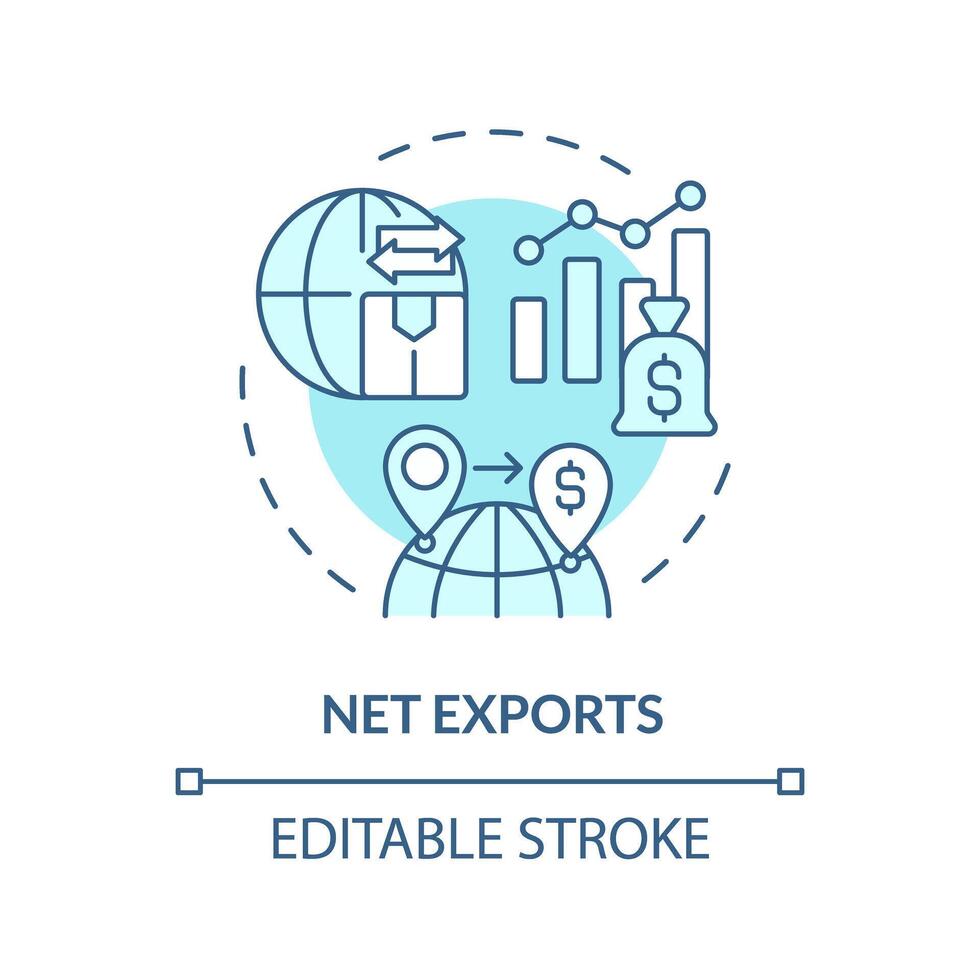 net exportations doux bleu concept icône. nationale économique. global marché, gdp calculateur. rond forme ligne illustration. abstrait idée. graphique conception. facile à utilisation dans brochure, brochure vecteur