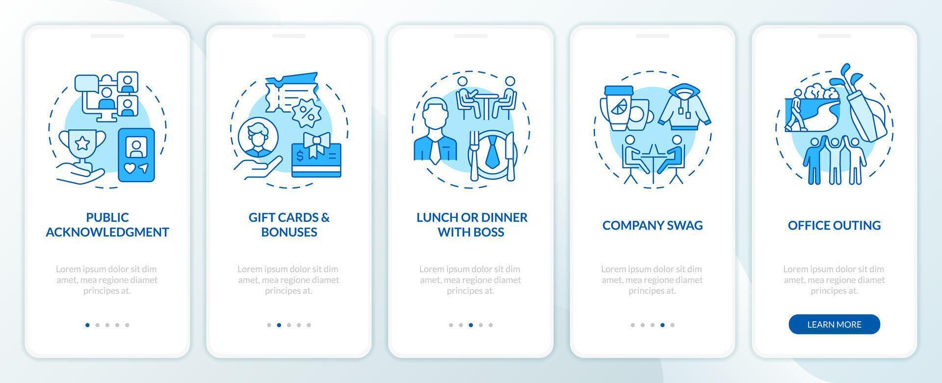 employé reconnaissance des idées bleu l'intégration mobile app filtrer. procédure pas à pas 5 pas modifiable graphique instructions avec linéaire concepts. interface utilisateur, ux, gui modèle vecteur