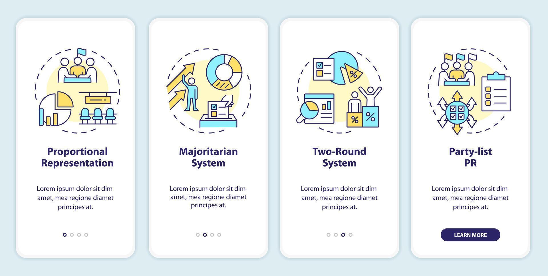 électoral systèmes l'intégration mobile app filtrer. la démocratie bulletins de vote. procédure pas à pas 4 pas modifiable graphique instructions avec linéaire concepts. interface utilisateur, ux, gui modèle vecteur