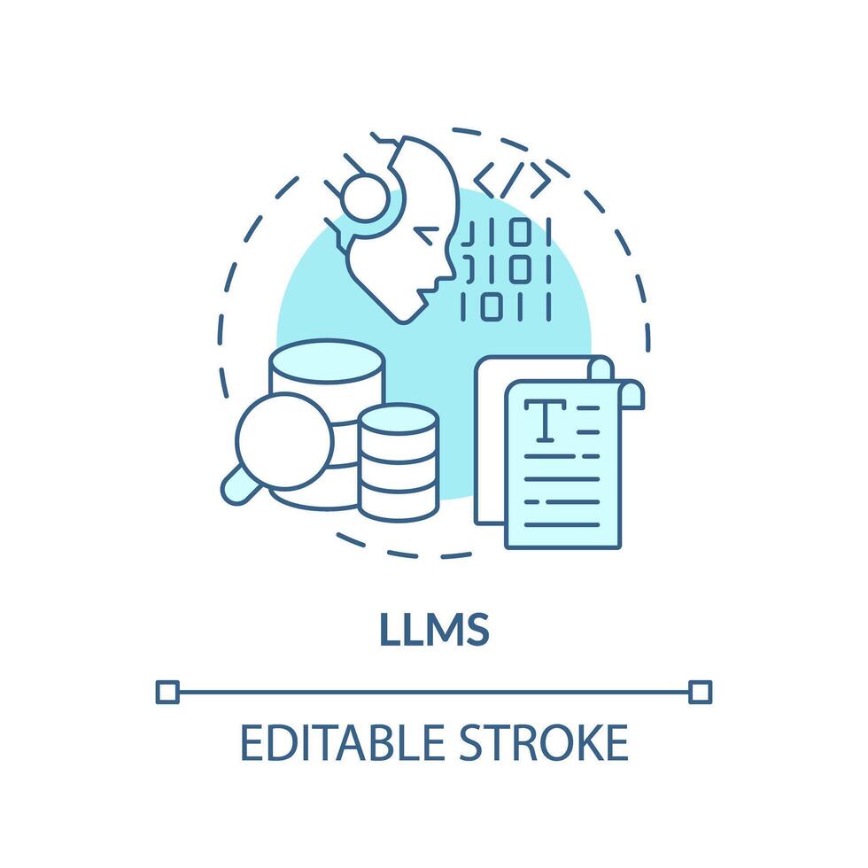 llm artificiel intelligence doux bleu concept icône. contenu génération, chatbot. rond forme ligne illustration. abstrait idée. graphique conception. facile à utilisation dans infographie, présentation vecteur