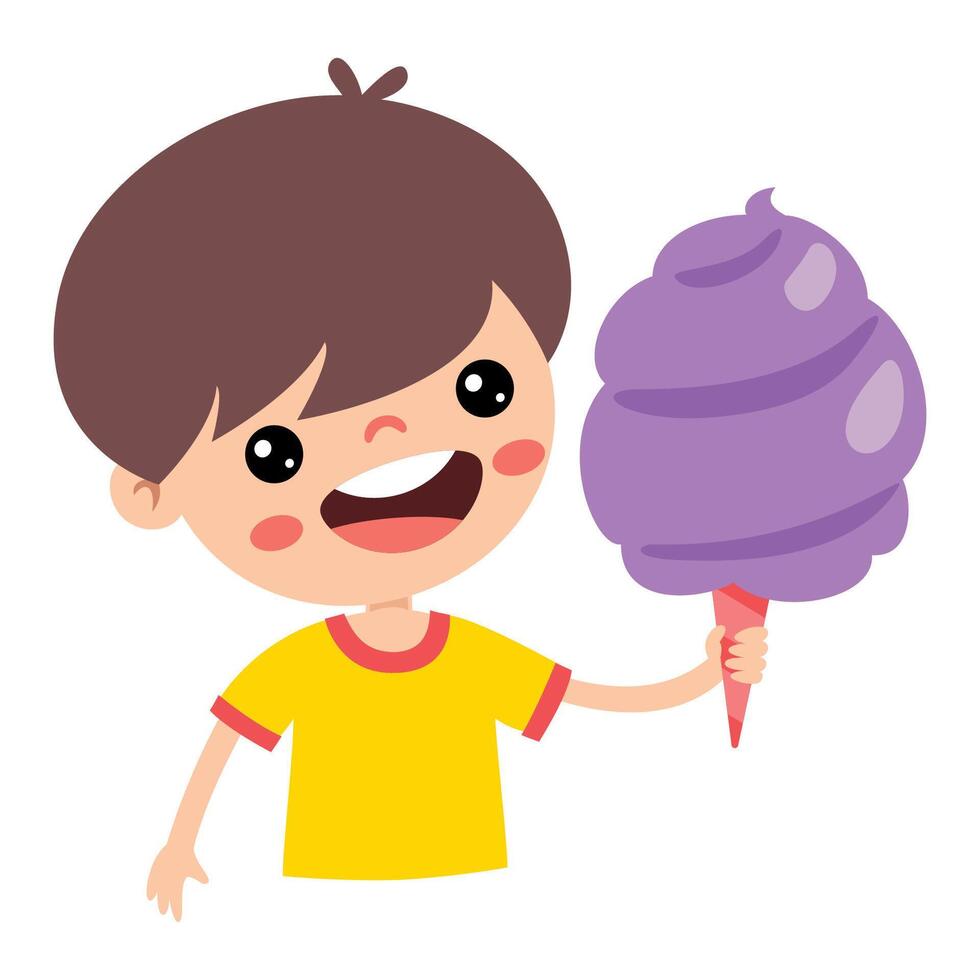 illustration de enfant avec coton bonbons vecteur