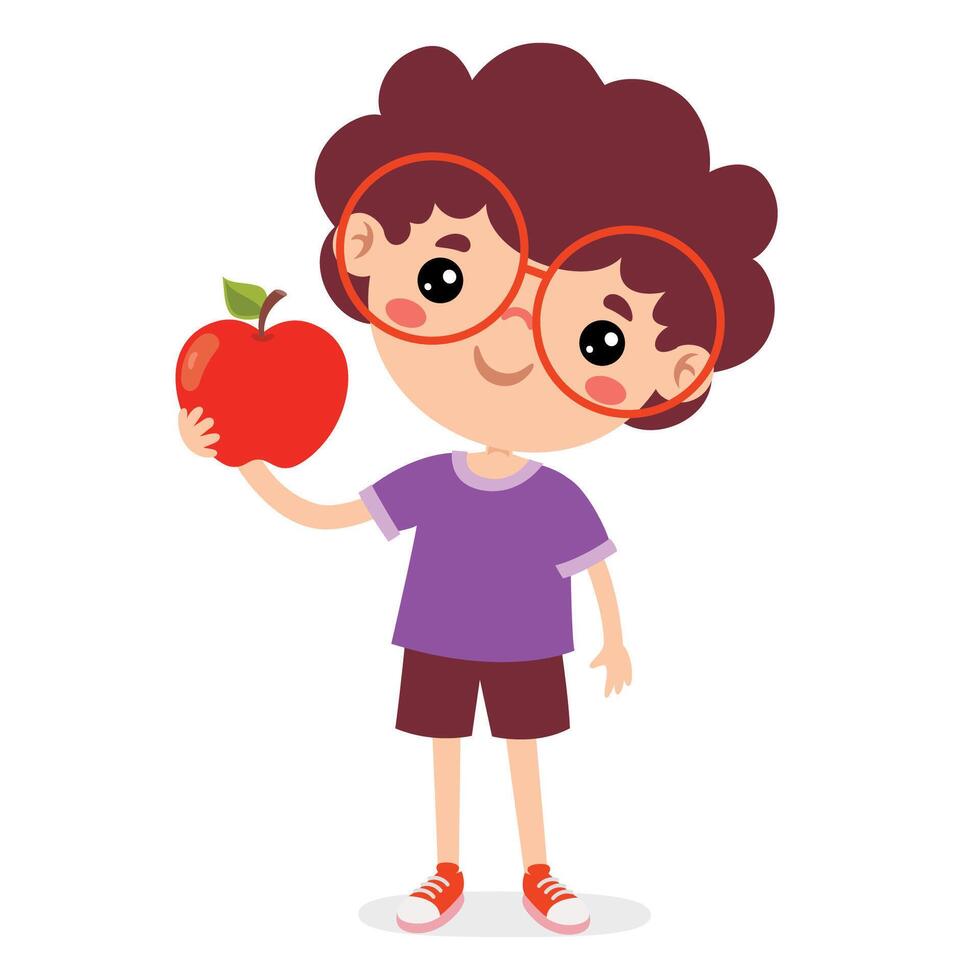 illustration de enfant avec Pomme vecteur