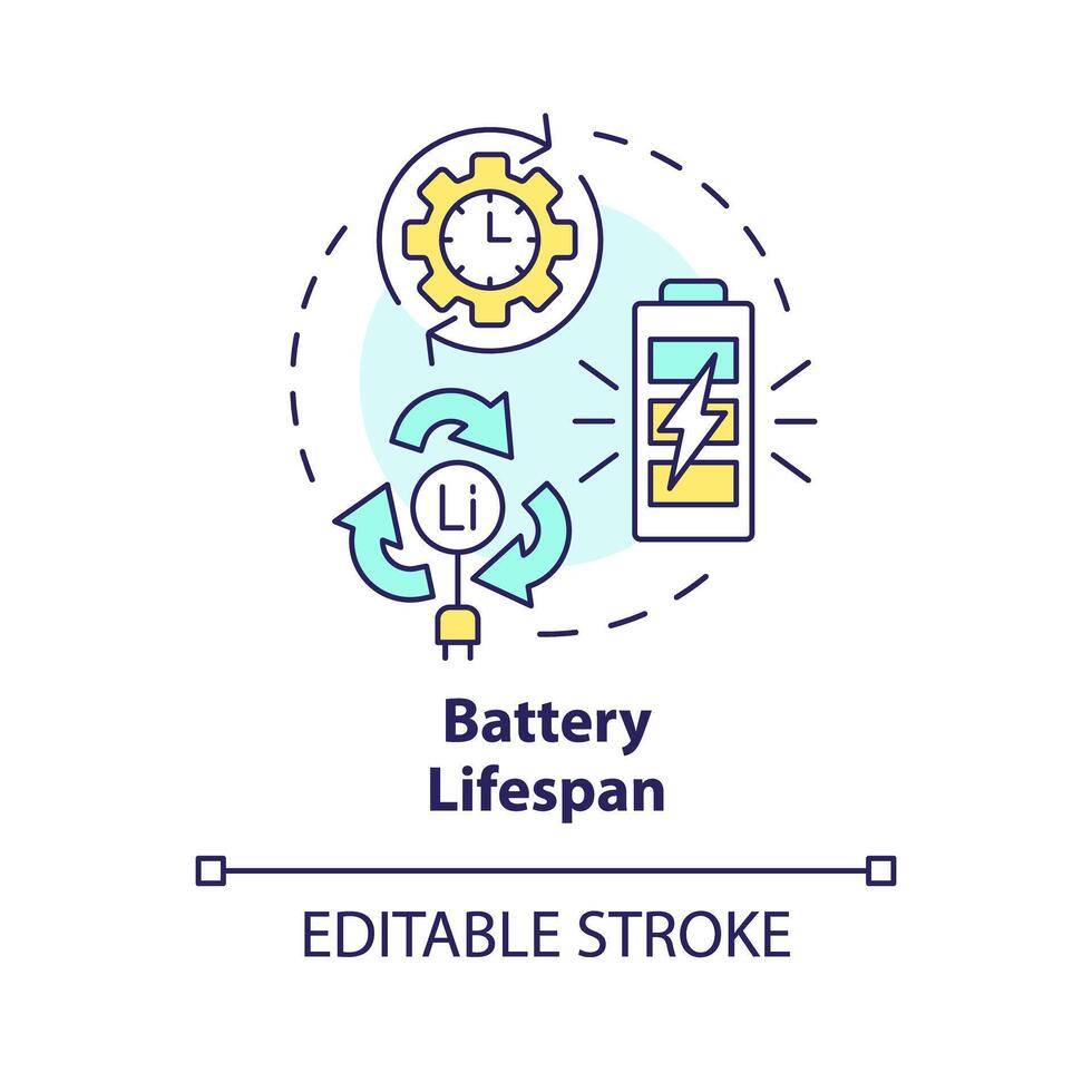 batterie durée de vie multi Couleur concept icône. lithium batterie capacité. mise en charge évolution. rond forme ligne illustration. abstrait idée. graphique conception. facile à utilisation dans brochure, brochure vecteur