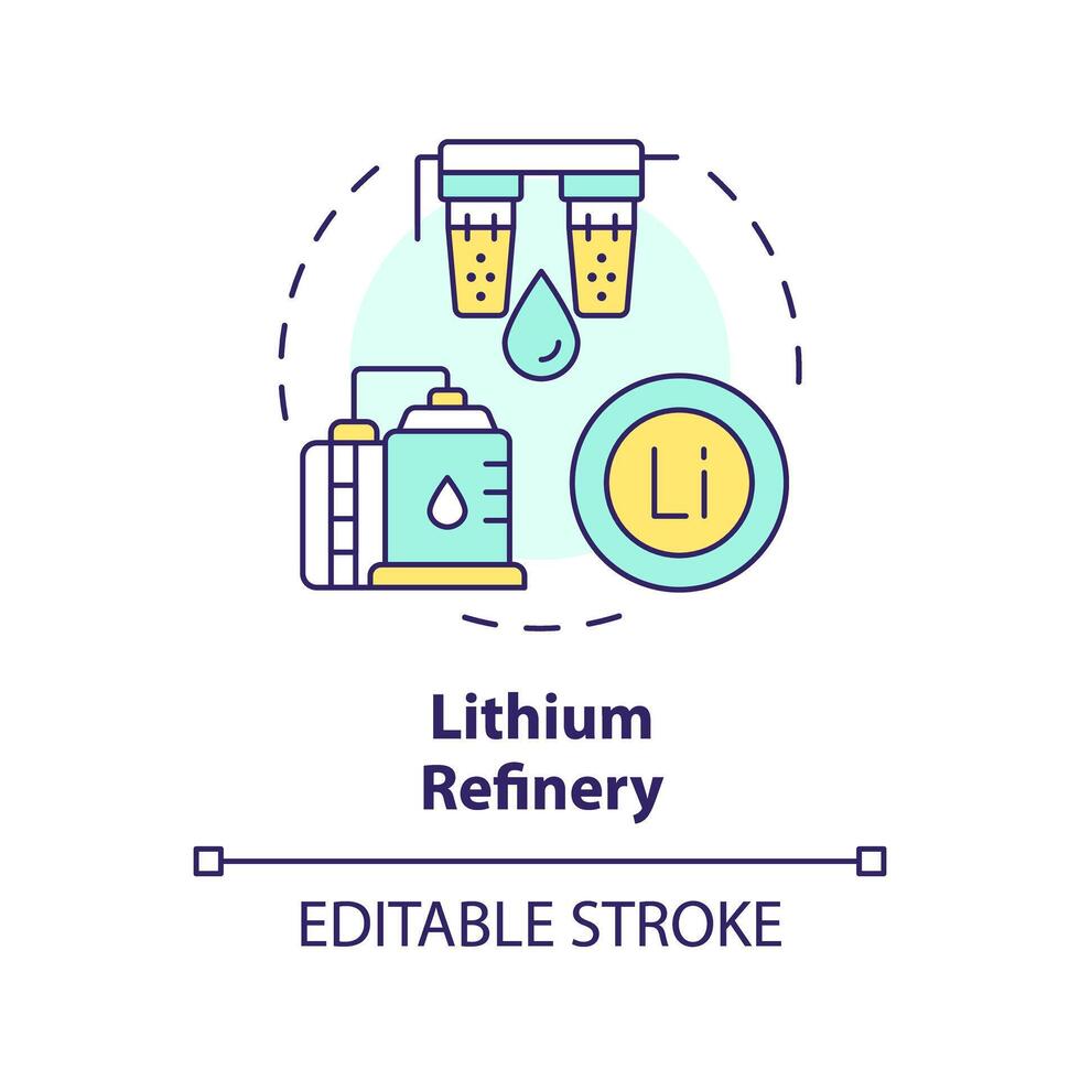 lithium raffinerie multi Couleur concept icône. cellule assemblage. Ressource administration. batterie production industrie. rond forme ligne illustration. abstrait idée. graphique conception. facile à utilisation dans brochure vecteur