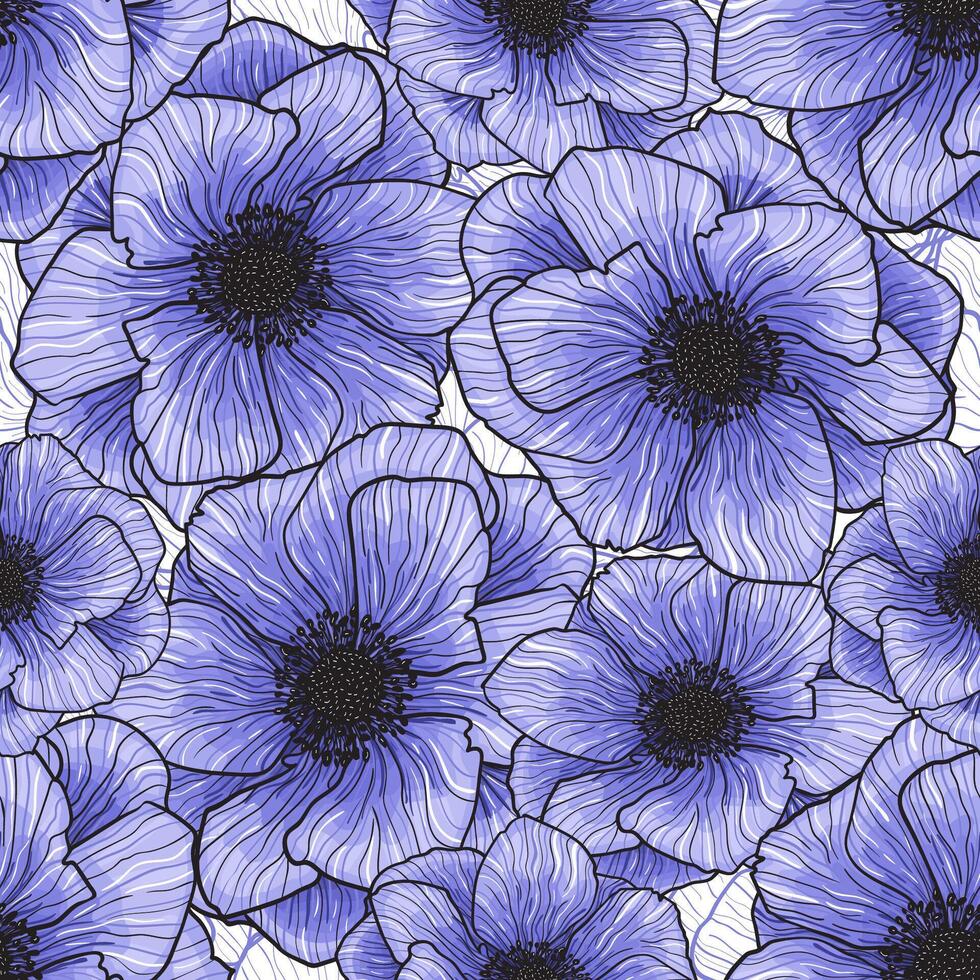 modèle sans couture vecteur anémones graphique violet fleurs