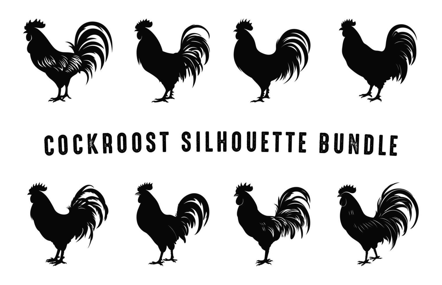 coq silhouette vecteur ensemble coq silhouettes, coq perchoir noir clipart paquet