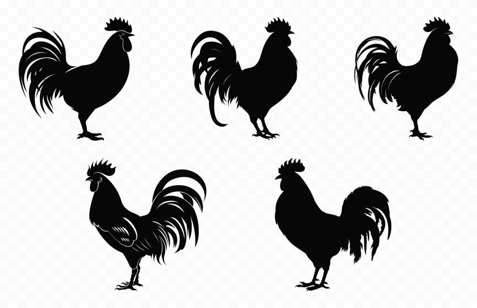 coq silhouette vecteur ensemble coq silhouettes, coq perchoir noir clipart paquet