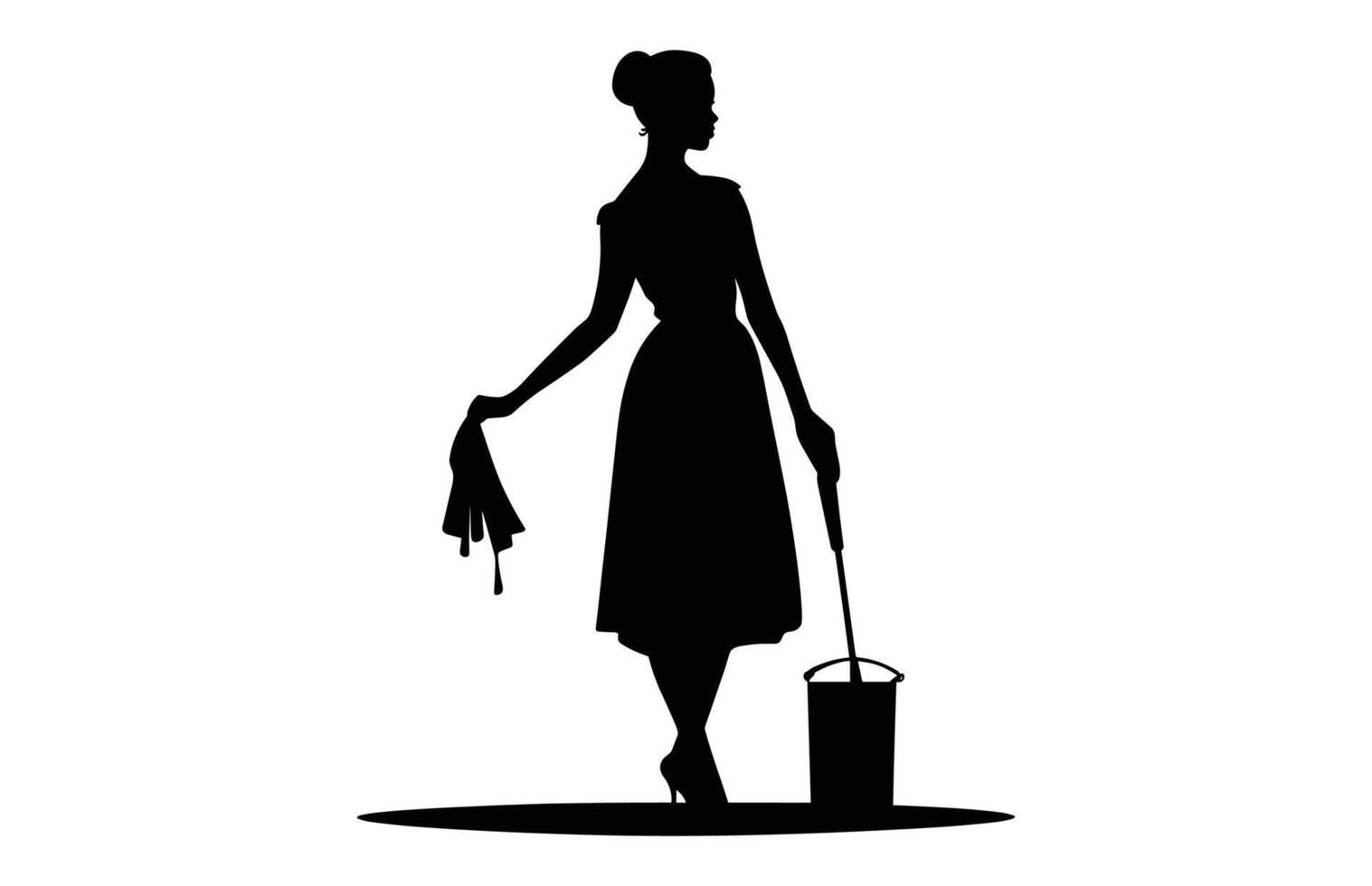 femme nettoyeur silhouette isolé sur une blanc arrière-plan, nettoyage Dame noir clipart, balayeuse fille noir et blanc vecteur