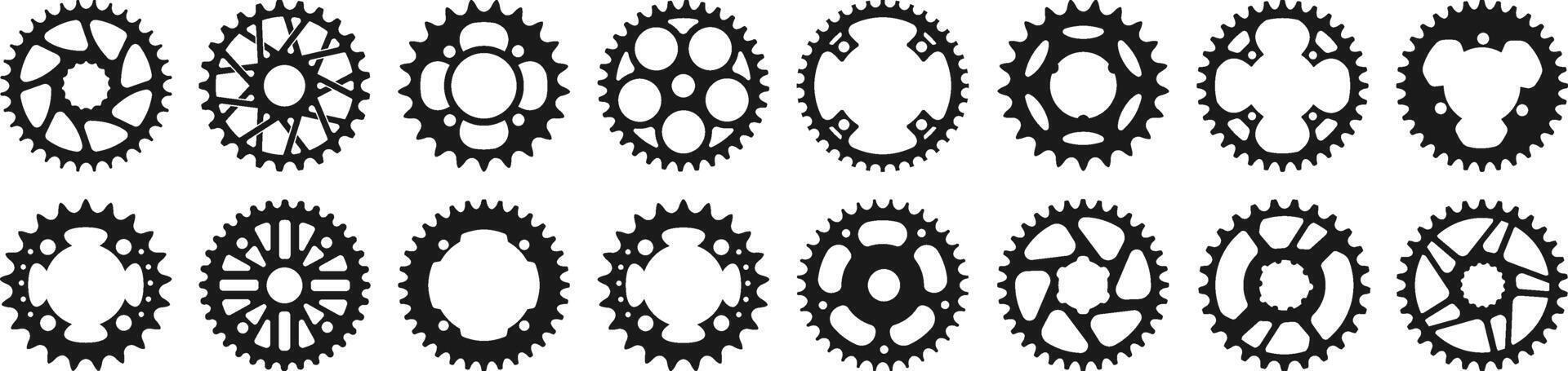 vecteur ensemble de vélo étoiles. une profilé roue avec les dents cette engage avec une chaîne. le transmission de le bicyclette