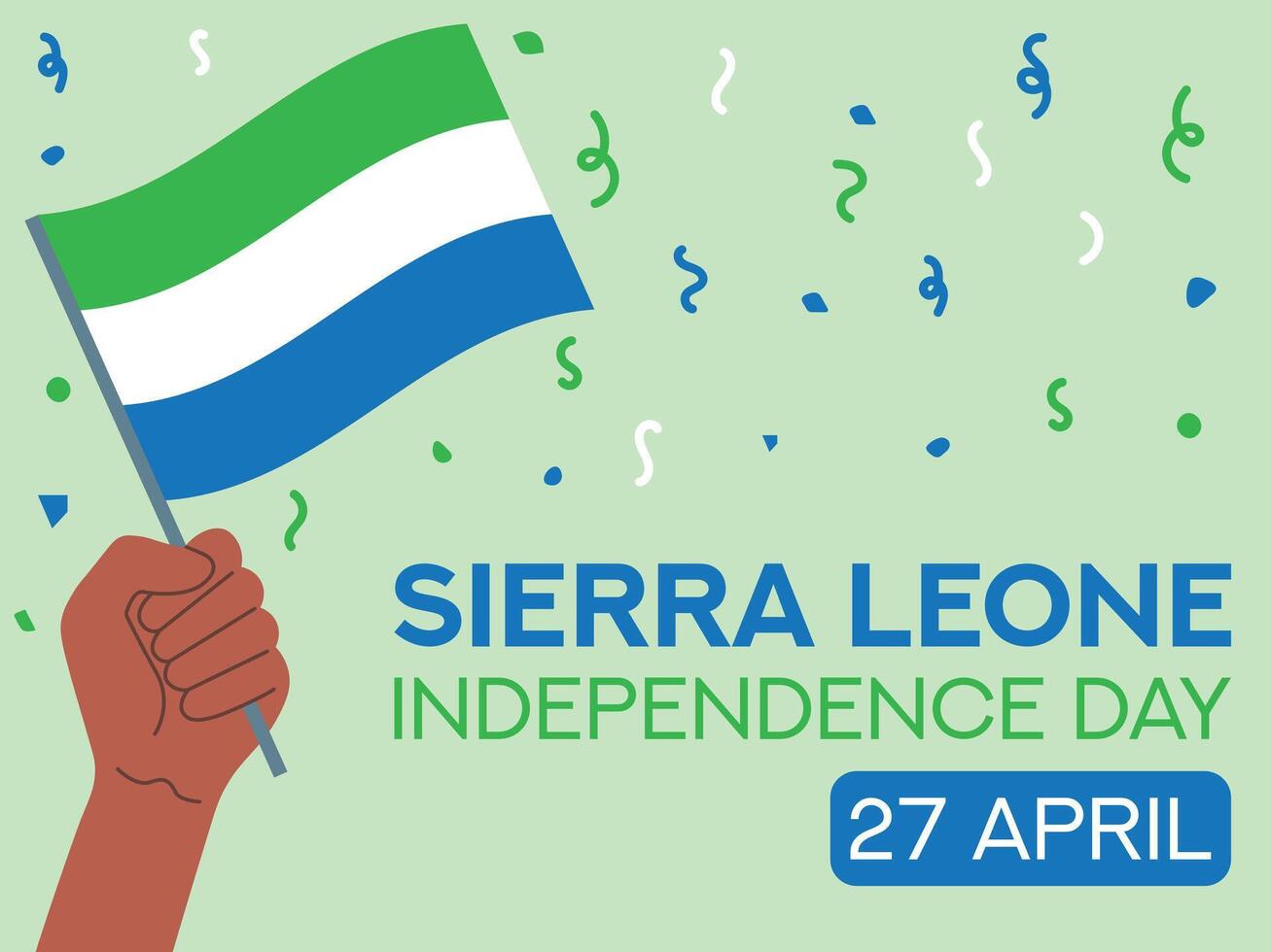 sierra leone indépendance journée 27 avril. sierra leone drapeau dans main. salutation carte, affiche, bannière modèle vecteur