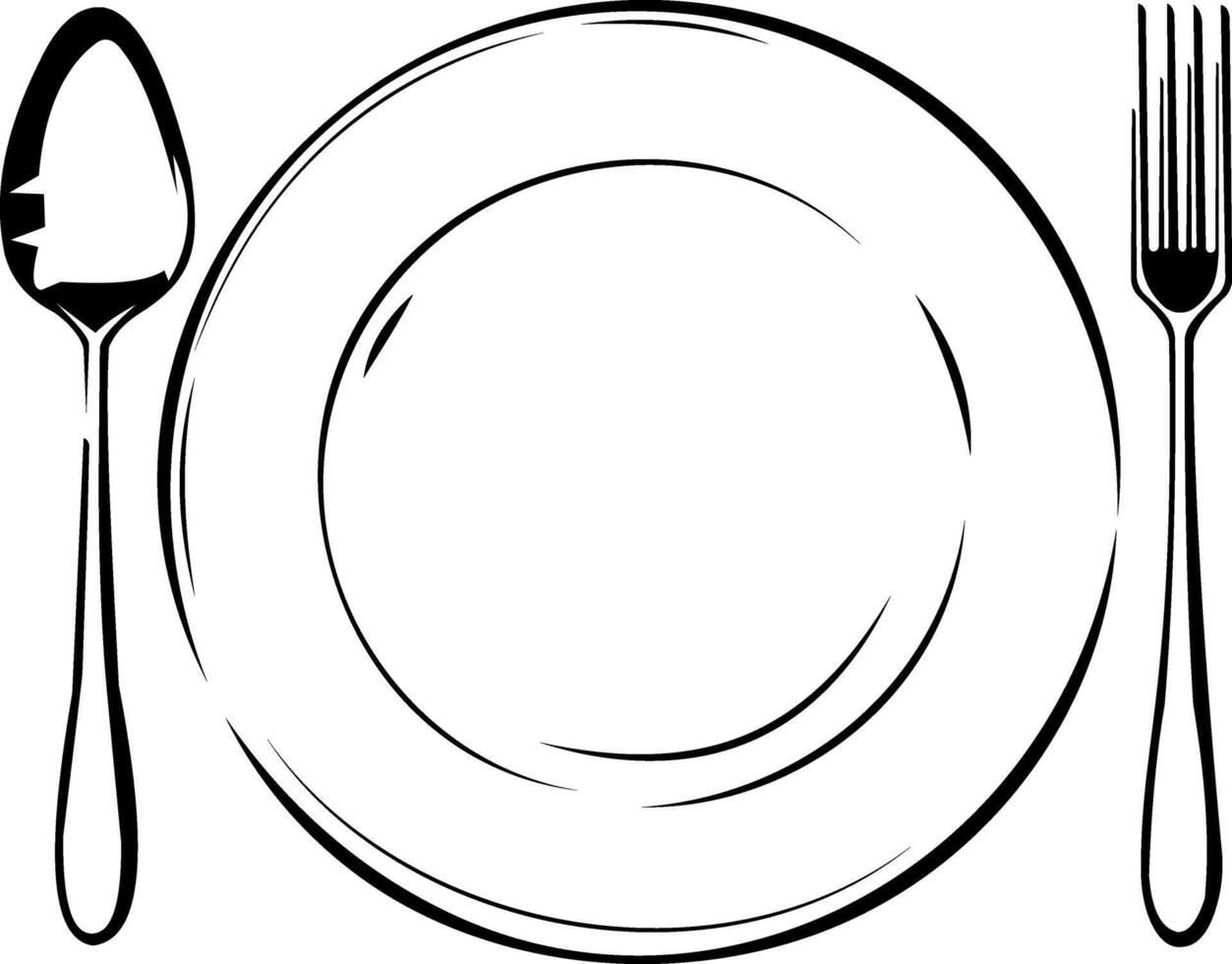 pochoir fourchette couteau cuillère assiette icône nourriture clipart vecteur illustration