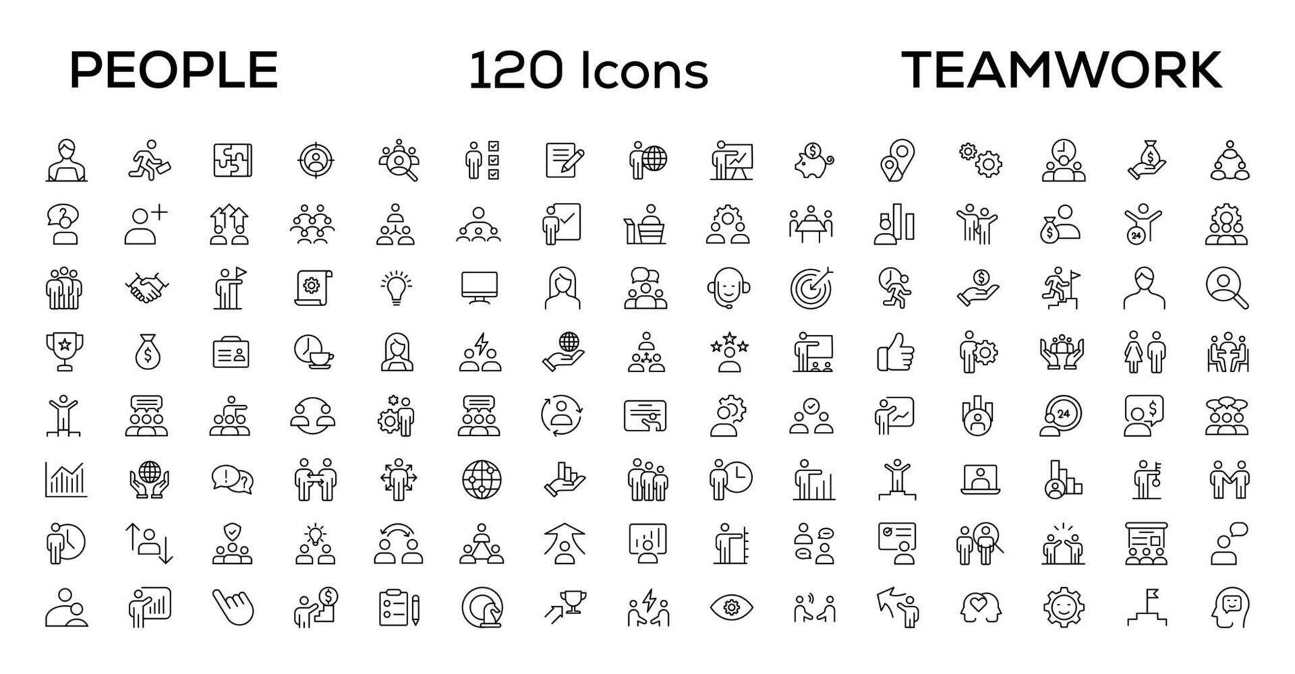 gens et travail en équipe ligne Icônes collection. gros icône ensemble dans une plat conception. mince contour Icônes pack vecteur