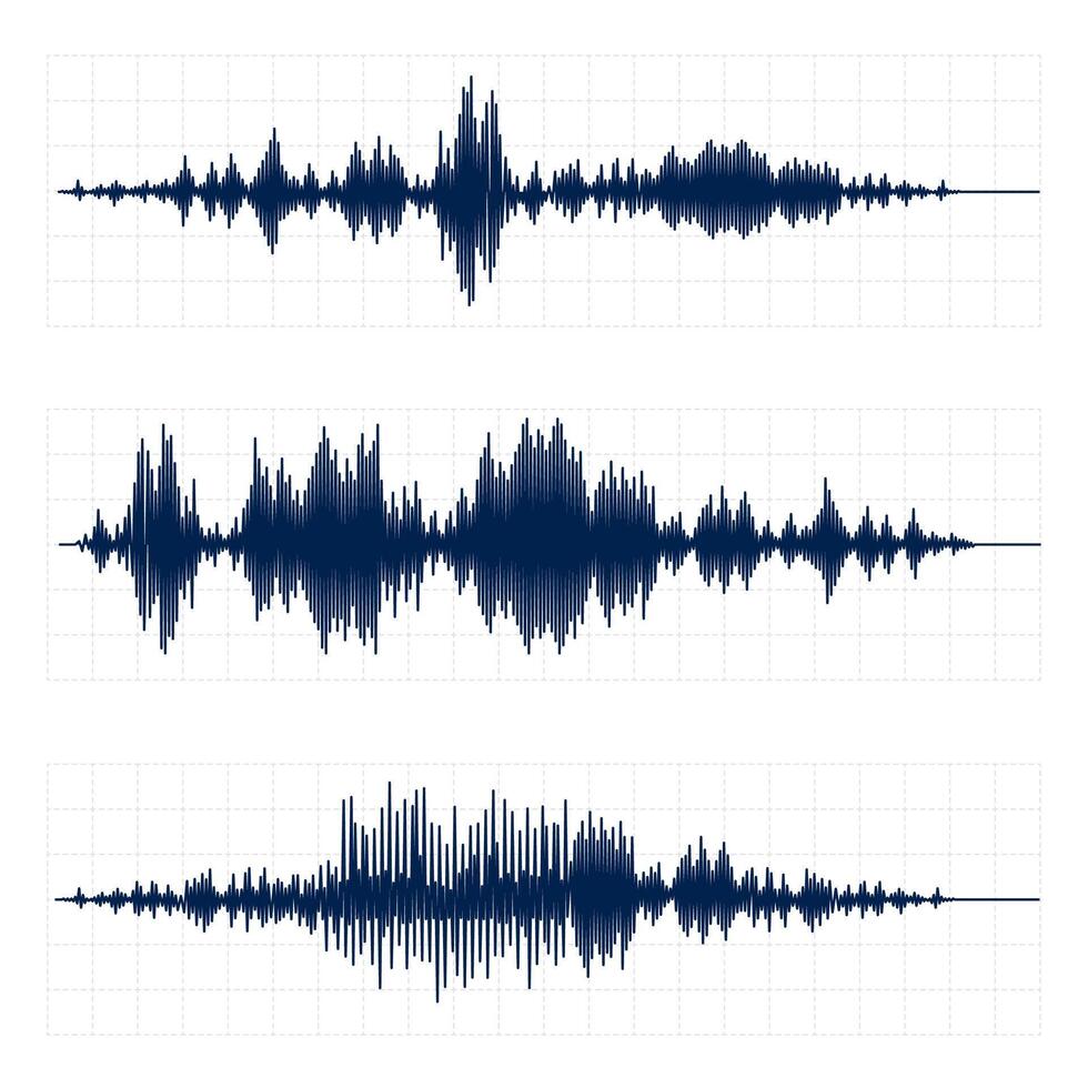 sismographe graphique. sismique activité diagramme, radio la fréquence vagues et oscilloscope forme d'onde graphique vecteur ensemble. tremblement de terre courbe sur papier enregistrer. mensonge détecteur concept. onde sonore, les vibrations amplitude