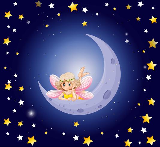 Fée mignonne et la lune dans le ciel vecteur