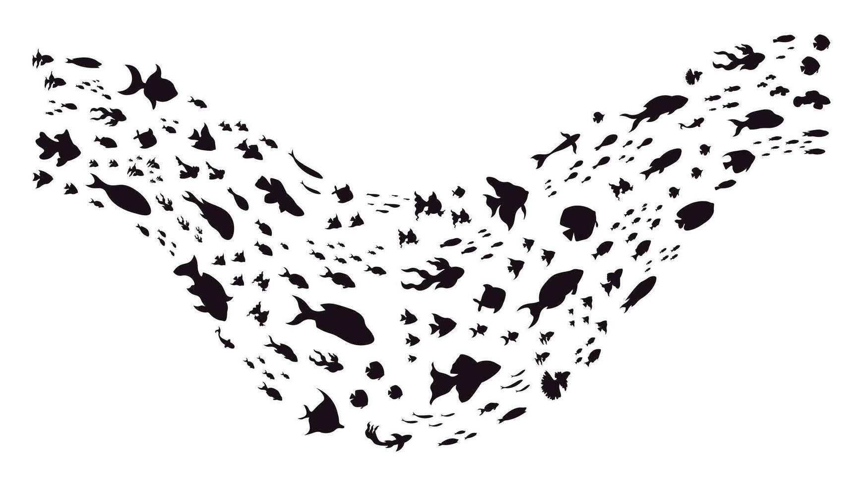 sous-marin poisson écoles. groupes de mer des poissons, poisson écoles haut-fond vague, nager peu des poissons silhouettes, poisson colonie vecteur illustration