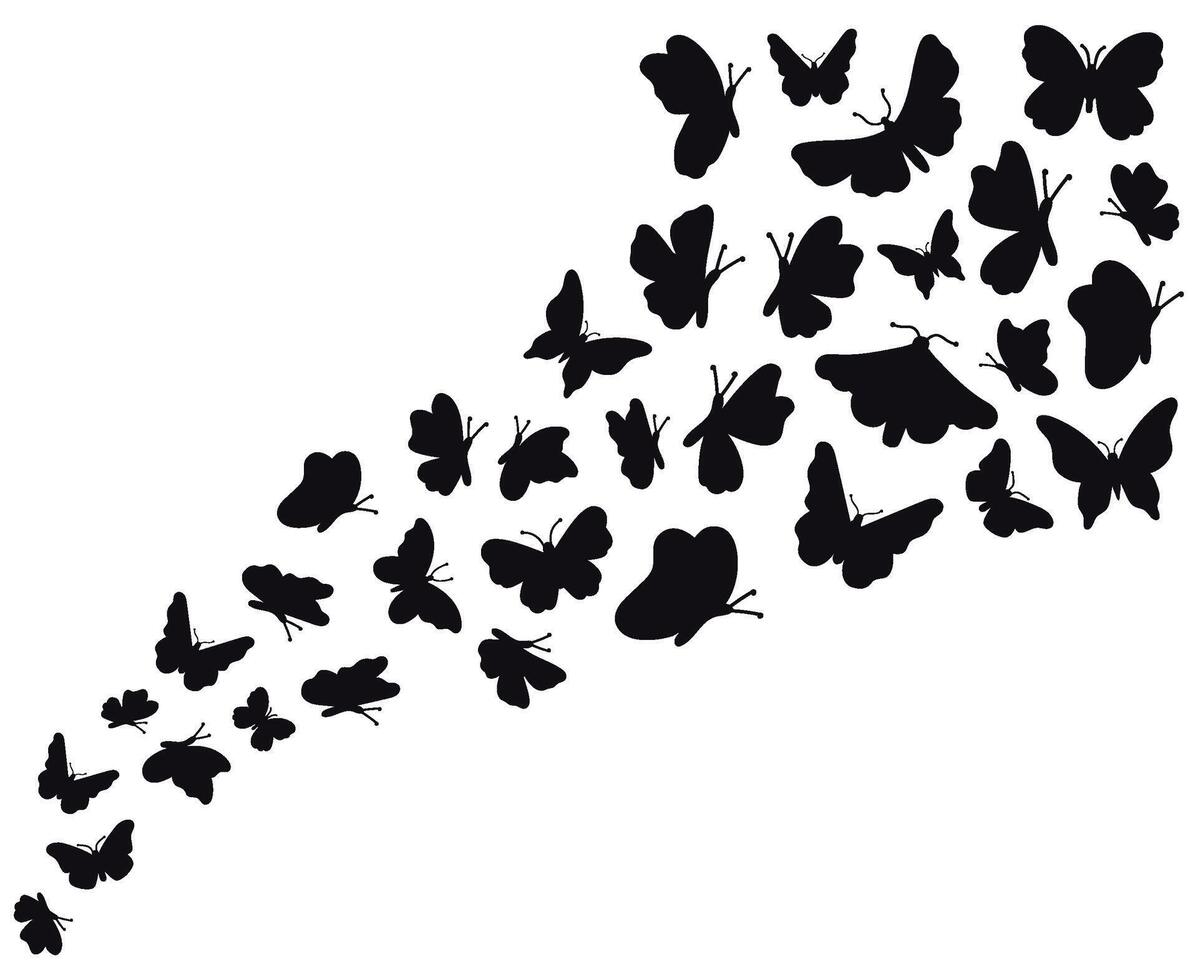 papillon couler silhouettes. en volant papillons graphique vague, noir fleur papillons silhouette. papillon esquisser vecteur Contexte illustration