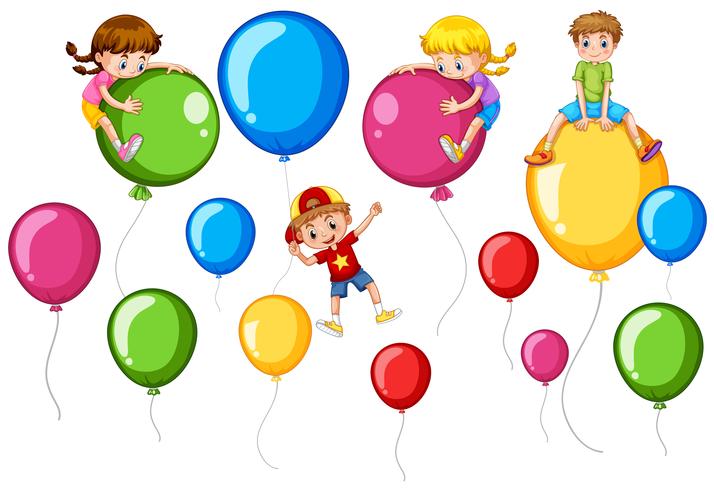 Enfants heureux et ballons colorés vecteur